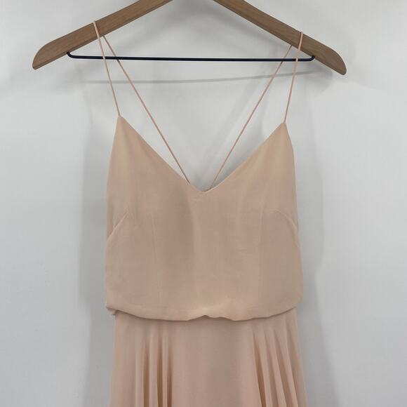 Jenny Yoo BHLDN Inesse Gown Chiffon Blouson Fit & Flare V Neck Desert Rose 0 - Picture 4 of 10